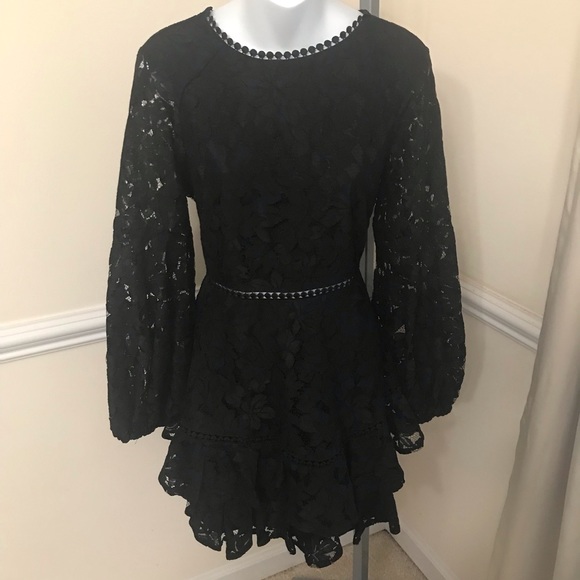 Saints + Secrets brocade sleeve lace ruffle dress - Picture 1 of 15